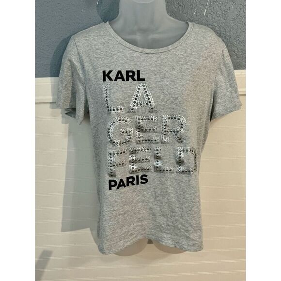 Karl Lagerfeld Paris Embellished T-Shirt - Picture 1 of 8